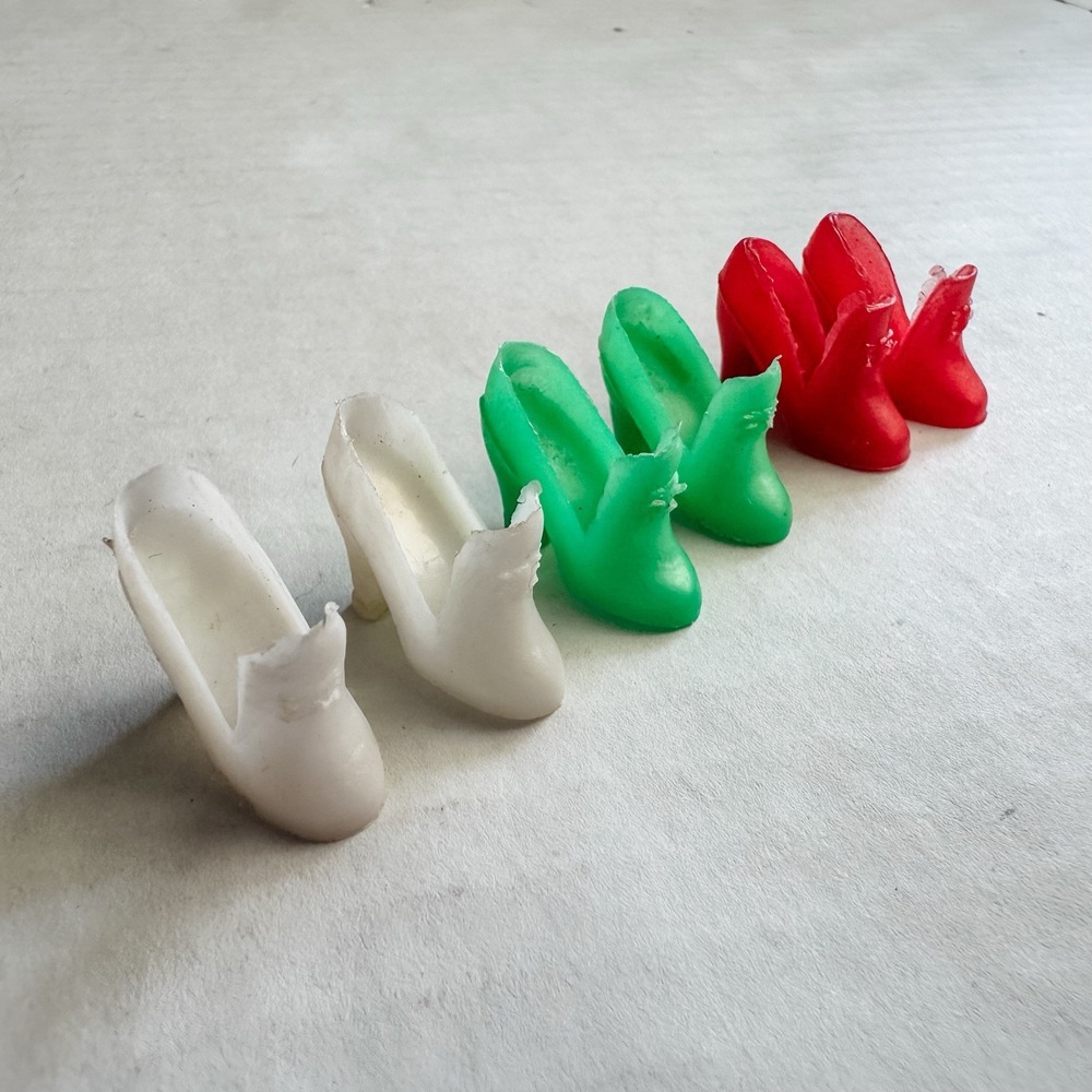 (3) Pairs Vintage Barbie Pilgrim Heels 1960's White Green Red